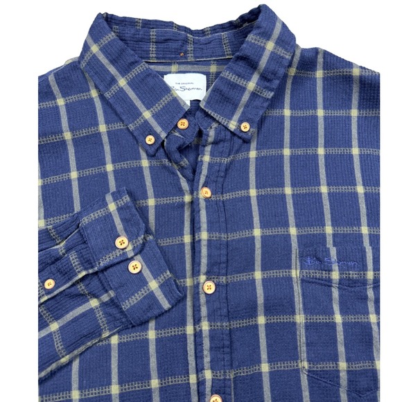 Ben Sherman Mens XL Button Down Shirt Long Sleeve Plaid Navy Blue - Picture 1 of 8
